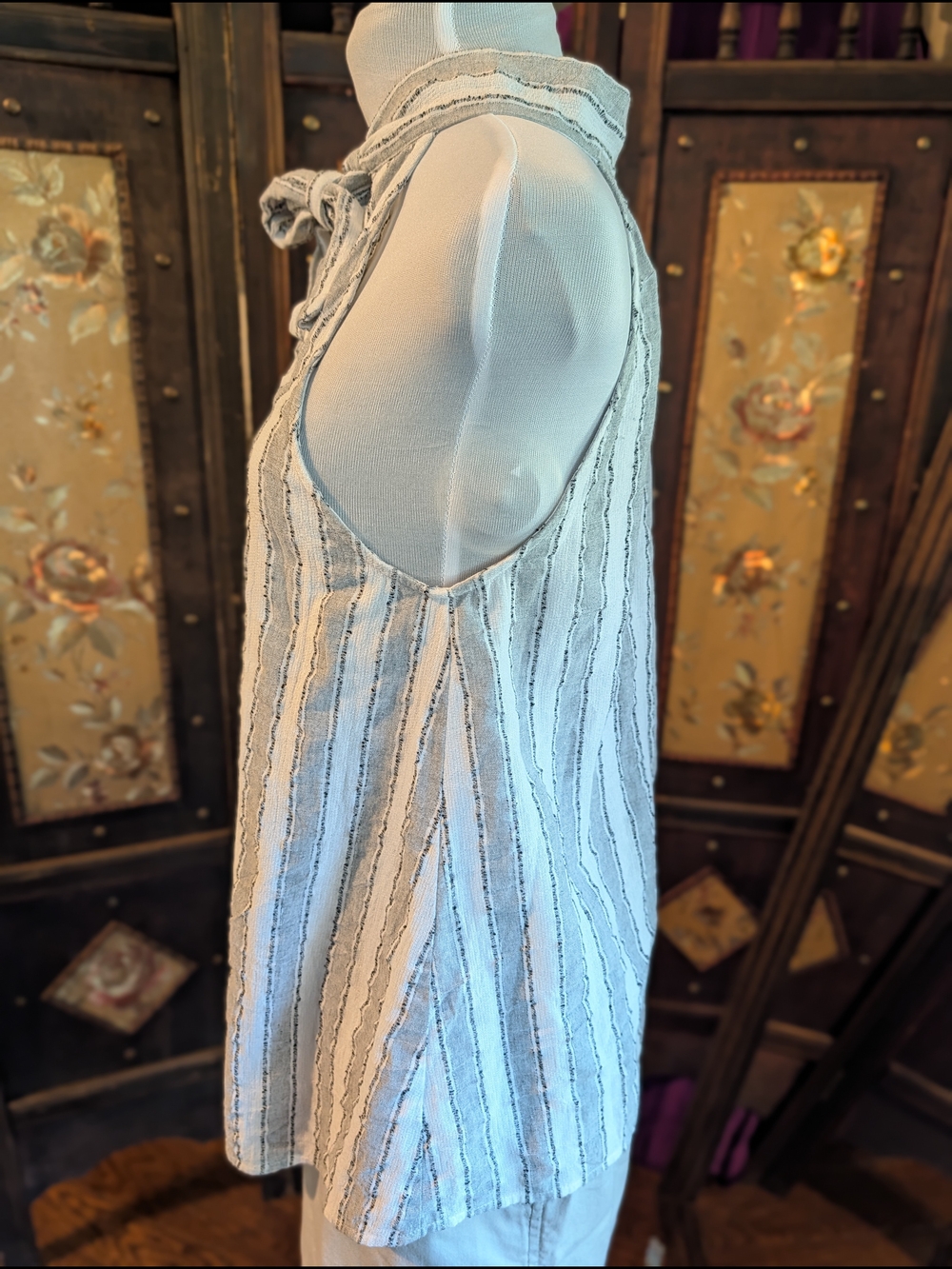 Doe & Rae White And Gray Striped Cotton Halter Top - Picture 3 of 9